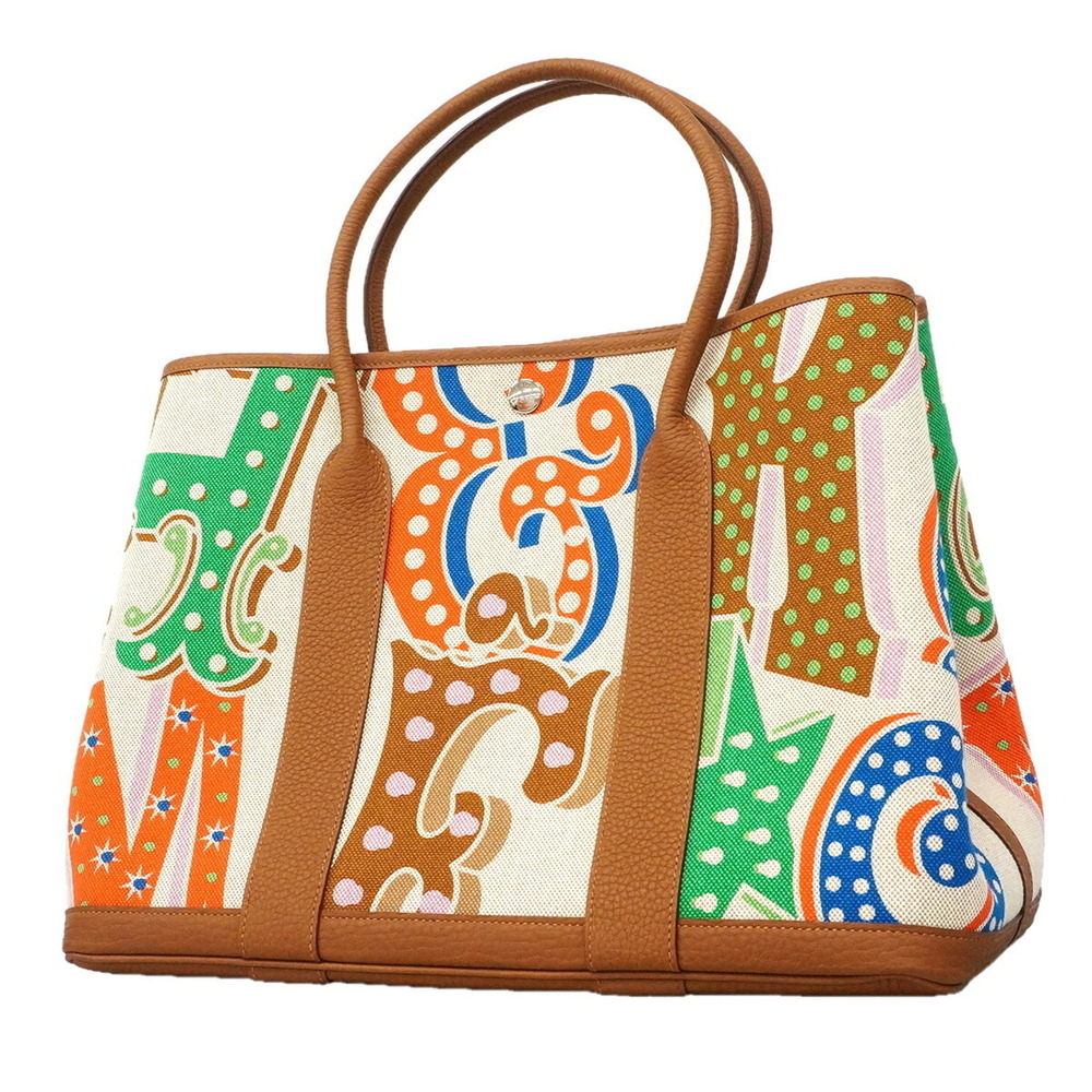 Hermes Garden PM Electric Tote Bag, Toile H Negonda, Gold Multicolor, W Stamp...